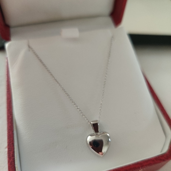 Solid 14K White Gold Puffed Heart Necklace - Picture 10 of 12